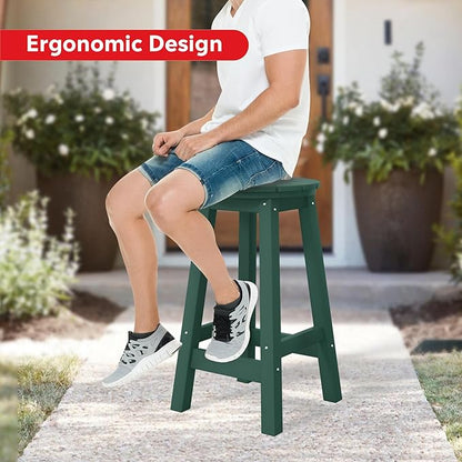 Costaelm 24" Height Outdoor Bar Stools, All-Weather Bar Stools, Adirondack Poly Patio Round Bar Stool for Patio, Deck, Kitchen Counter and Garden, Dark Green