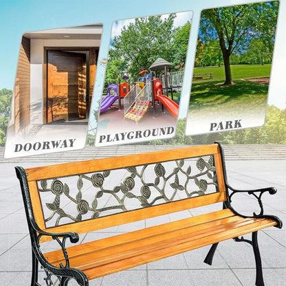 Dkeli Garden Bench Park Bench Outdoor Bench for Outdoors 50" Metal Porch Chair Cast Iron Hardwood Furniture, 480LBS Weight Capacity, for Park Yard Patio Deck Lawn