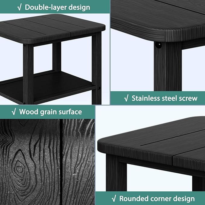 Patio Side Table, Outdoor HDPE Adirondack End Table for Patio,Outdoor Side Table for Backyard, Garden, Pool, Lawn,Black - Photo 6