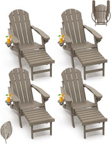GREENVINES Adirondack-Chairs-with-Ottoman | Set of 4 | Wood Grain | Folding | Retractable-Footrest | HDPE Plastic - Photo 1