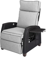 Grand patio Outdoor Recliner Chair Patio 150° Lay Flat Recliner with Flip Table Wicker Reclining Lounge Chair, Griege - Photo 8