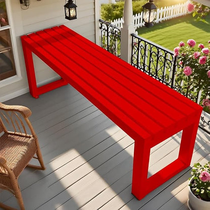 2-Person Garden Bench Seat Outdoor Benches Metal Park Bench Patio Seat 3.3ft 3.9ft 4.9ft 5.9ft Weather Resistance Backless Front Porch Chair Easy Installation(Red,3.93ft)