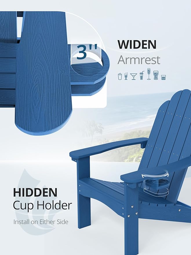 LUE BONA HDPE Adirondack Chairs Set of 2 - Weather Resistant Seating with Cup Holder for Porch, Poolside - Photo 3
