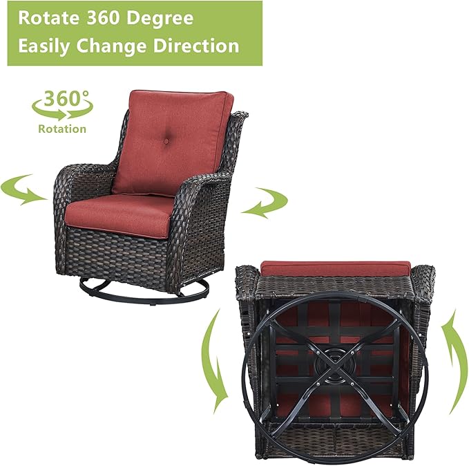 Patio Furniture Swivel Chairs Set - 8 Piece Wicker Rattan Outdoor Sectional Conversation Sets with 4 Swivel Rocking - Photo 3