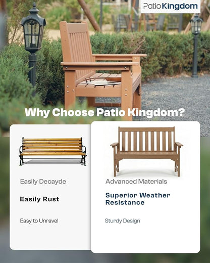 HDPE Garden Bench, All Weather 2-Person Outdoor Benches, Rust Free & Fade Resistant Patio Benches for Garden, Porch, Backyard, Deck, Lawn, Balcony, Poolside (Teak, 1 Beach)