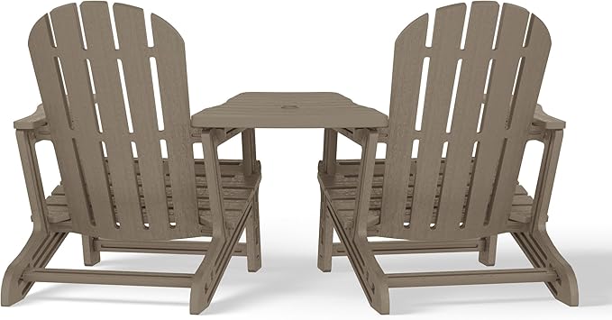 WestinTrends Azura Outdoor HDPE Adirondack Chairs with Connecting Table Tray (Set of 2), Weathered Wood