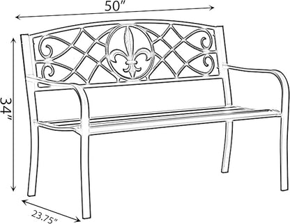 Outdoor Garden Patio Steel Park Bench Lawn Decor with Cast Iron Unique Design Back, Black Seating Bench for Yard, Patio, Garden, Balcony, and Deck
