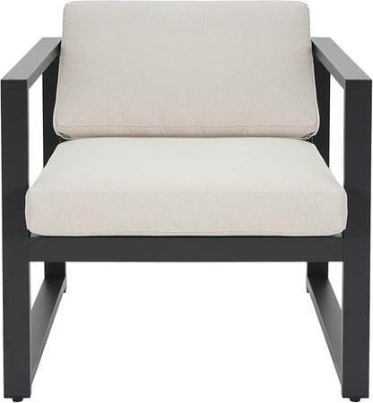Christopher Knight Home Navan Set of 2 Outdoor Patio Club Chairs with Cushions, Aluminum Outdoor Armchair, Garden Sofa Lounge Chairs, Patio Conversation Set for Porch Backyard Garden, Beige+Black