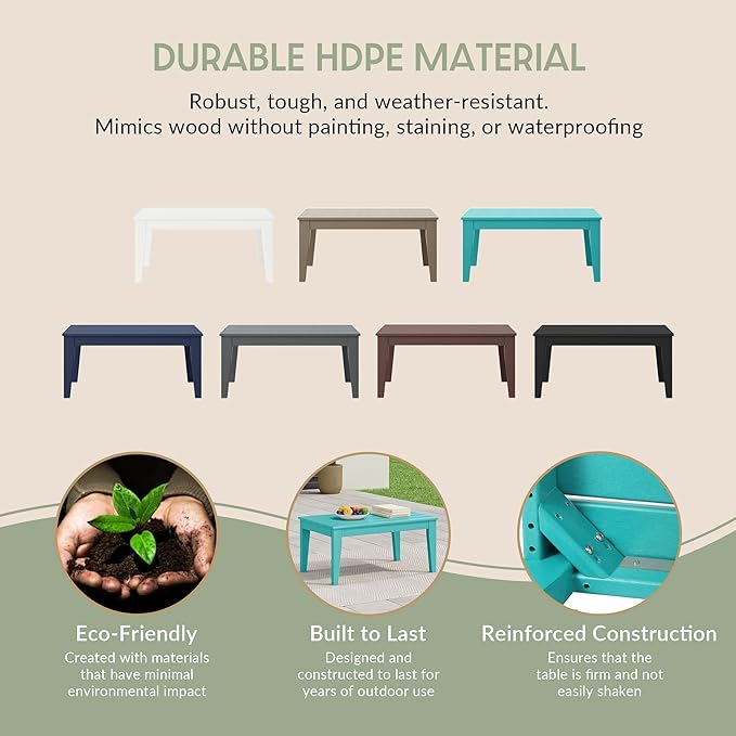 WestinTrends Malibu Low Outdoor HDPE Patio Rectangle Coffee Table, Turquoise