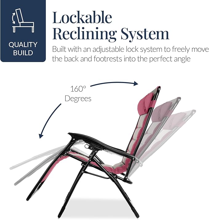 Best Choice Products Oversized Padded Zero Gravity Chair, Folding Outdoor Patio Recliner - Photo 8