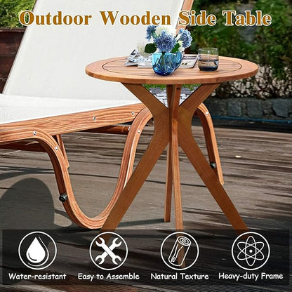 Eucalyptus Wood Round Table, Outdoor Patio Coffee Table, 27.5" x 27.5" x 30", Brown