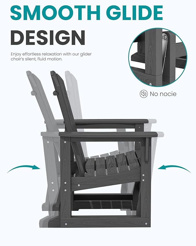 SERWALL Outdoor Glider Chair Set of 2 with Ottoman, HDPE Wood-Like Patio Glider Set All-Weather Porch Glider for Outside - Photo 5