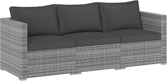 Tangkula 3 Seat Outdoor Wicker Sofa Set, Modular PE Rattan Patio Cushioned Sectional Couch Set, Outside Furniture Set for Deck, Backyard, Porch, Garden & Poolside (Black)