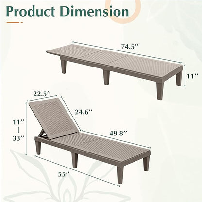 GUNJI Lounge Chairs for Outside Patio Waterproof Resin Chaise Lounge Outdoor Adjustable Lounge Chairs Set of 2 Pool Chairs Sun Loungers for Deck, Poolside and Beach (Beige)