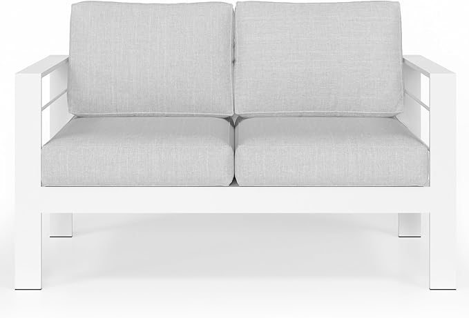 Solaste Outdoor Loveseat Aluminum Patio Furniture Sofa, All-Weather Metal Outdoor Couch with Cushions,Light Grey - Photo 7