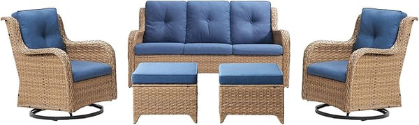 Rilyson Patio Furniture Swivel Chairs Set - 5 Piece Wicker Rattan Outdoor Sectional Conversation Sets with 2 Rocking - Photo 1