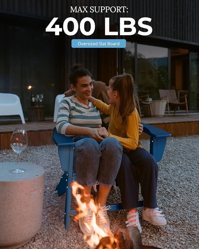 BRIOPAWS Adirondack-Chairs-Set of 4 | Fire Pit Chair | Oversized | HDPE Plastic | Weather Resistant | for Deck Outdoor Poolside Campfire | Blue
