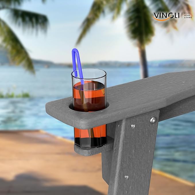 VINGLI Plastic Adirondack Chairs, Folding with Cup Holder, Waterproof HDPE Material - Photo 2