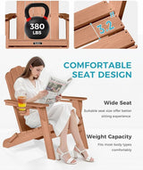 Adirondack Chairs Set of 6, Fire Pit Chairs, Wood Texture Patio Chairs with 2 Cup Holder, Outdoor Lawn Chair, Teak - Photo 4