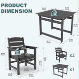 3-Piece HIPS Patio Dining Set, Outdoor Dining Table and Chairs Set with Umbrella Hole - Photo 3