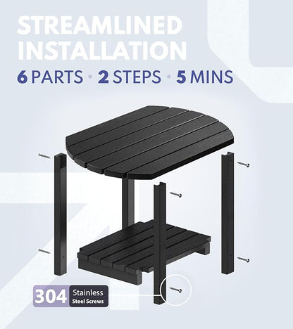 PASAMIC 2-Tier Adirondack Oval Outdoor Side Table, HDPE Small Outdoor Table, Patio End Table for Patio, Backyard, Weather-Resistant (Black)