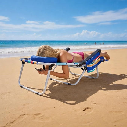 MOPHOTO Oversized Beach Lounge Chair, 5-Position Adjustable Tanning Chair with Face Hole, Heavy Duty Folding Chaise Lounge for Beach, Pool, Patio & Sunbathing