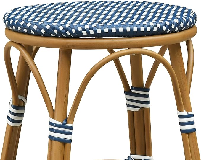 PURPLE LEAF French Patio Round 26" Counter Stool Set of 2 Large Handwoven Wicker Rattan Seat Armless Barstools with - Photo 5