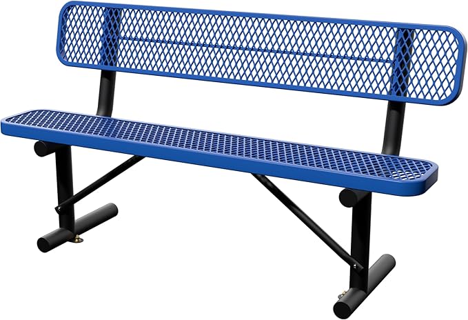 6 Feet Steel Park Bench for Outside, Outdoor Bench with Backrest & Portable Frame, Commercial Benches for Shopping Malls, Stores, Parks, Patios, Decks, Dark Blue