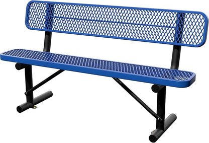 6 Feet Steel Park Bench for Outside, Outdoor Bench with Backrest & Portable Frame, Commercial Benches for Shopping Malls, Stores, Parks, Patios, Decks, Dark Blue