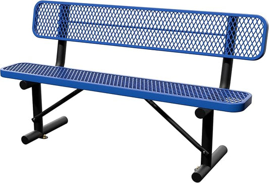 6 Feet Steel Park Bench for Outside, Outdoor Bench with Backrest & Portable Frame, Commercial Benches for Shopping Malls, Stores, Parks, Patios, Decks, Dark Blue