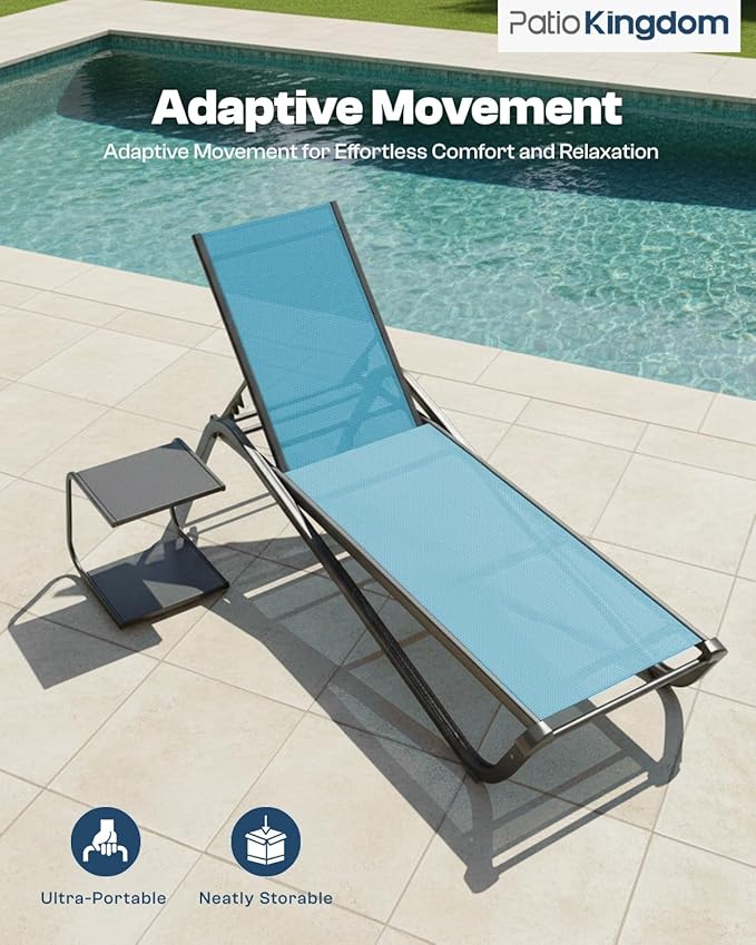 Lounge Chair Outdoor, Aluminum Chaise Lounge Outdoor, Lightweight Lounge Chairs for Outside with 5 Adjustable Backrest, Pool Lounger for Poolside, Beach, Balcony, Deck (Lake Blue)