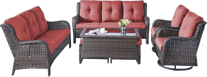 Rilyson Wicker Patio Furniture Set - 7 Piece Rattan Outdoor Sectional Conversation Sets with 2 Rocking Swivel Chairs - Photo 1