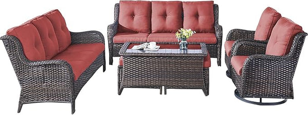 Rilyson Wicker Patio Furniture Set - 7 Piece Rattan Outdoor Sectional Conversation Sets with 2 Rocking Swivel Chairs - Photo 1