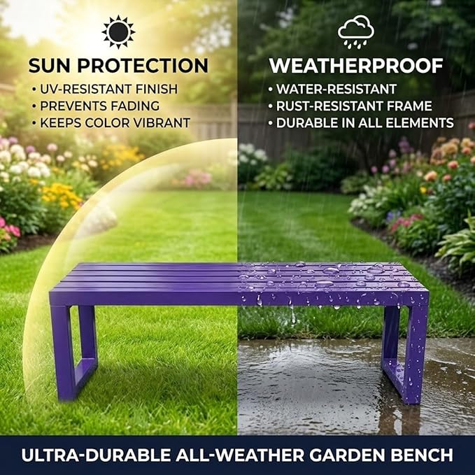 Backless Patio Bench Outdoor Metal Bench, 3.3ft 3.9ft 4.9ft 5.9ft Weatherproof Garden Benches 2-Person Outside Chair for Yard Porch Entryway Sturdy Steel Frame Furniture(Pink,5.9ft)
