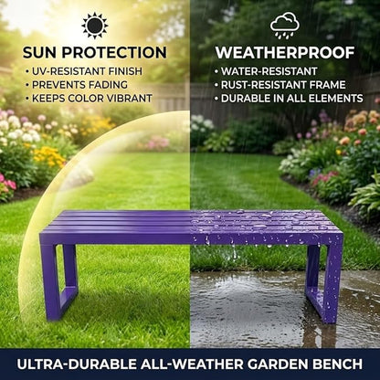 Backless Patio Bench Outdoor Metal Bench, 3.3ft 3.9ft 4.9ft 5.9ft Weatherproof Garden Benches 2-Person Outside Chair for Yard Porch Entryway Sturdy Steel Frame Furniture(Orange,5.9ft)
