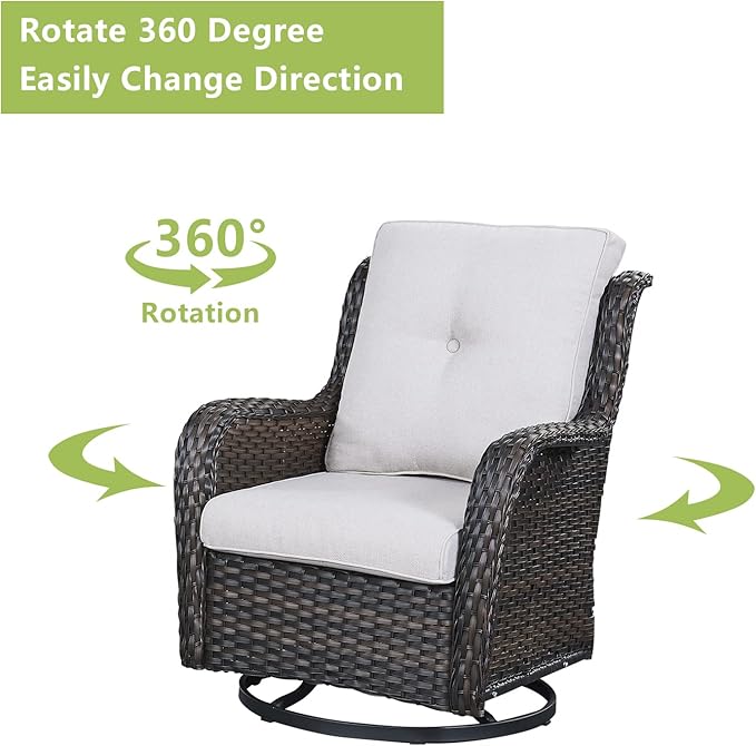 Rilyson Wicker Patio Furniture Set - 5 Piece Rattan Outdoor Sectional Conversation Sets with 2 Swivel Rocking Chairs - Photo 6