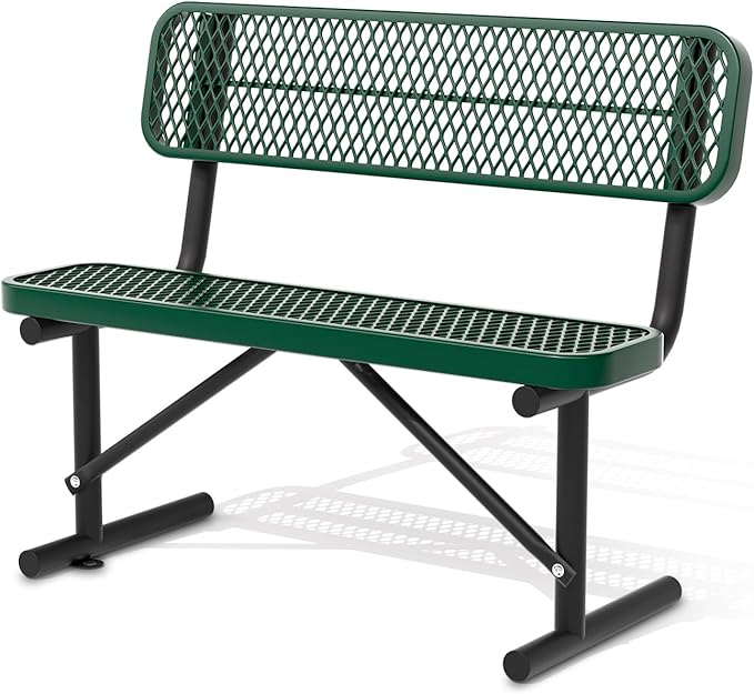 48" Metal Park Benches for Outside - Green Outdoor Benches Heavy Duty Garden Weatherproof Bench with Backrest, Buddy Bench for Schools,Commercial Benches for Shopping Mall, Store, Yard, Patio
