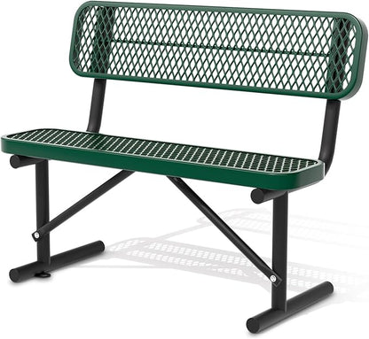 48" Metal Park Benches for Outside - Green Outdoor Benches Heavy Duty Garden Weatherproof Bench with Backrest, Buddy Bench for Schools,Commercial Benches for Shopping Mall, Store, Yard, Patio