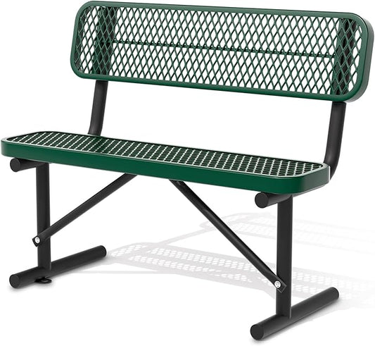 48" Metal Park Benches for Outside - Green Outdoor Benches Heavy Duty Garden Weatherproof Bench with Backrest, Buddy Bench for Schools,Commercial Benches for Shopping Mall, Store, Yard, Patio