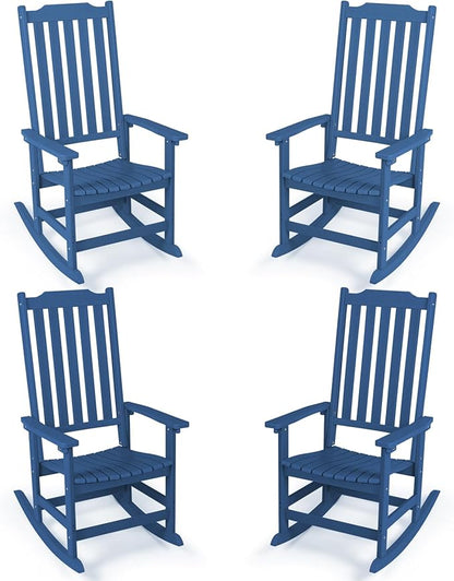 Outdoor Rocking Chairs Set of 4, Oversized All Weather High Back Porch Rocker, Patio Rockers for Outside