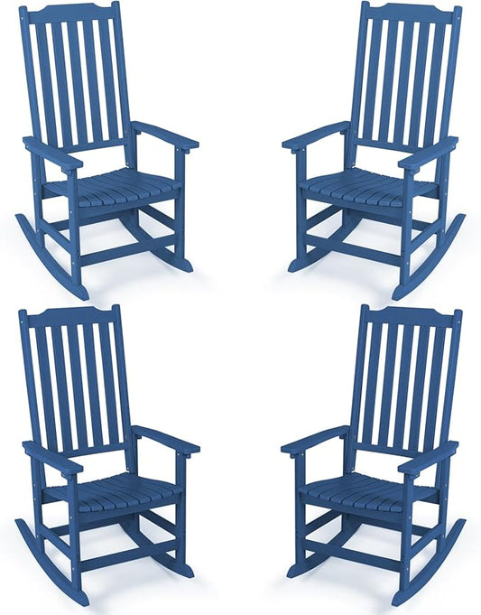 Outdoor Rocking Chairs Set of 4, Oversized All Weather High Back Porch Rocker, Patio Rockers for Outside