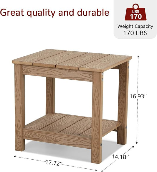 Stoog Outdoor Side Table, Weather Resistant 2-Tier Rectangle Patio End Table, Easy Maintenance, Teak
