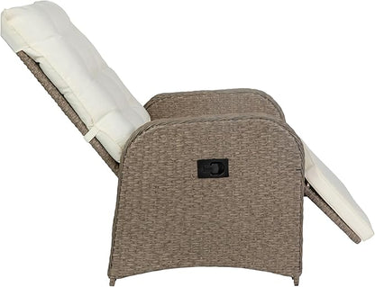Flash Furniture Nemo Indoor/Outdoor Patio Wicker Rattan Recliner, Lounge Chair with Flip-Up Side Table, Beige/Brown