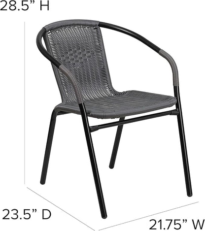 Flash Furniture Lila Modern Rattan Indoor/Outdoor Stackable Dining Chairs, Stacking Rattan Bistro Chairs for Patio or Restaurant, Set of 4, Gray