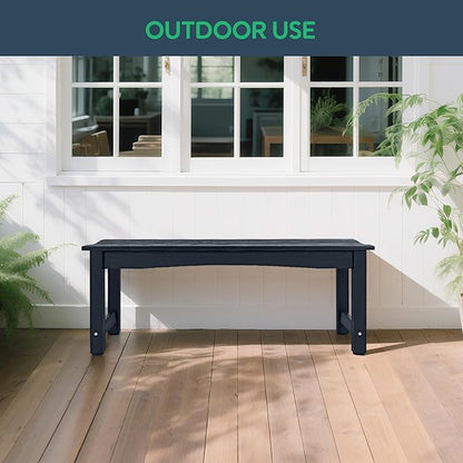 Weatherproof HIPS Outdoor Bench, 2-Person Patio Dining Bench, All-Weather Poly Lumber Garden Bench, Never Rot or Fade, Park Bench with Wood Grains for Porch, Garden, Deck, Entryway, Black