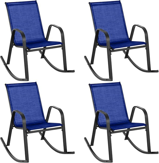 Giantex Outdoor Rocking Chairs Set of 4, Patio Rocking Chairs w/Breathable Seat & Back, Heavy-Duty Metal Support, Ergonomic Outside Rocker for Backyard, Poolside, Garden, Navy
