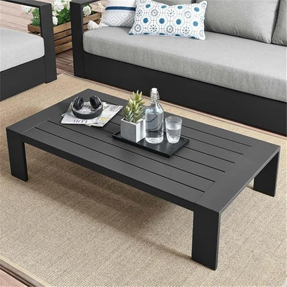 Pemberly Row Modern Outdoor Patio Coffee Table, Powder-Coated Aluminum, Gray Finish, Rectangular 51" W x 26.5" D x 12" H, Weather-Resistant with Non-Marking Foot Glides for Deck or Patio Use