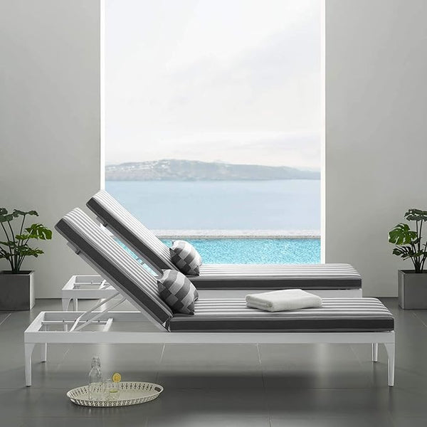 Modway Perspective Aluminum Outdoor Patio Chaise with Cushions, Lounge Chair, White Striped Gray - Photo 1