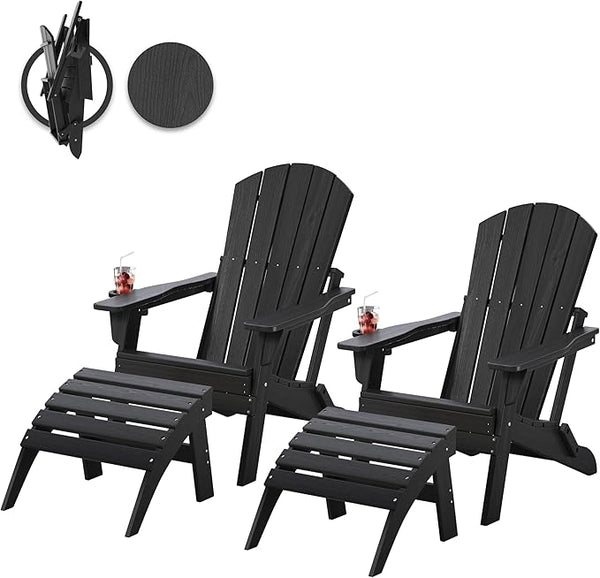 Adirondack Chair with Ottomans Set of 2, HDPE All-Weather Outdoor Footrest - Photo 1