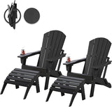 Folding Adirondack Chair Set of 2 with Cup Holders & Ottomans, HDPE All Weather Resistant Plastic Outdoor Patio Chairs - Photo 1